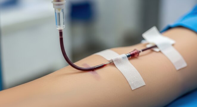 Paciente en hospital durante un procedimiento m&eacute;dico de transfusi&oacute;n sangu&iacute;nea, atenci&oacute;n m&eacute;dica profesional