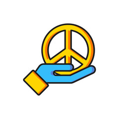 Color Peace icon isolated on white background. Hippie symbol of peace. Flat filled outline style with shadow. Vector