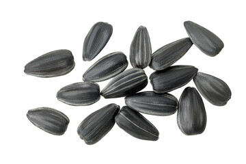 Sunflower seeds isolated on white background. Top view. Flat lay