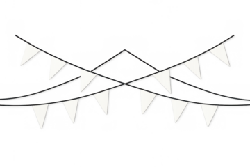 White bunting flags hanging on string, creating a decorative garland, ideal for party, celebration, and event design elements