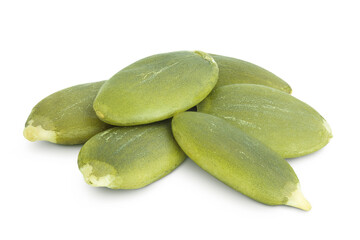 Peeled pumpkin seeds isolated on white background