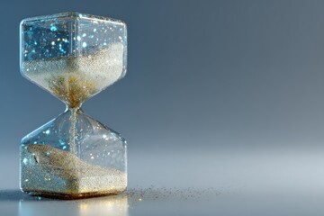 Translucent hourglass glowing particles sand time