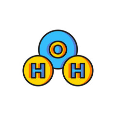 Color Chemical formula for water drops H2O shaped icon isolated on white background. Flat filled outline style with shadow. Vector