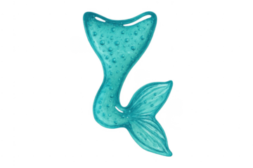 Turquoise mermaid tail with water drops on transparent background