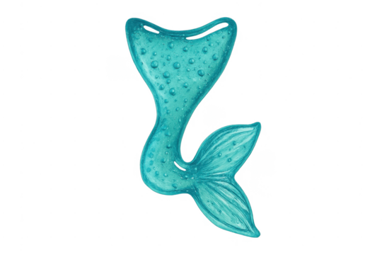 Turquoise mermaid tail with water drops on transparent background
