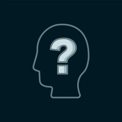 Line Human head with question mark icon isolated on black background. Flat filled outline style with shadow. Vector