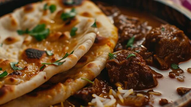 A delicious meal featuring flatbread and curry.