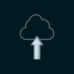 Line Cloud upload icon isolated on black background. Flat filled outline style with shadow. Vector
