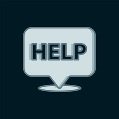 Line Speech bubble with text Help icon isolated on black background. Flat filled outline style with shadow. Vector