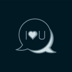 Fototapeta premium Line Speech bubble with text I love you icon isolated on black background. Valentines day. Flat filled outline style with shadow. Vector