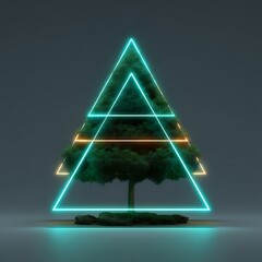 Beautiful illuminated tree artwork in triangle high resolution picture
