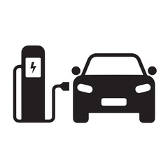 Electric Car Charging Station Icon – EV Vehicle Charge Point Symbol, Eco Energy, and Sustainable Transport Vector Design.