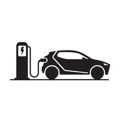 Electric Car Charging Station Icon – EV Vehicle Charge Point Symbol, Eco Energy, and Sustainable Transport Vector Design.