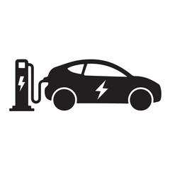 Electric Car Charging Station Icon – EV Vehicle Charge Point Symbol, Eco Energy, and Sustainable Transport Vector Design.