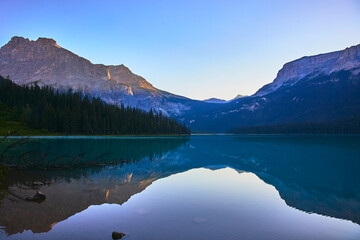 Mountain Lake Reflections Calm Water and Forest at Dusk