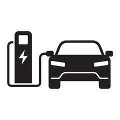 Electric Car Charging Station Icon – EV Vehicle Charge Point Symbol, Eco Energy, and Sustainable Transport Vector Design.