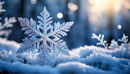 Intricate Snowflake Design In A Serene Winter Wonderland With Icy Details