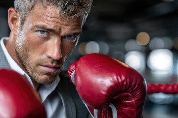 Boxer in formal attire prepares for match in training facility with focused expression