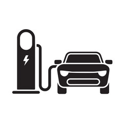 Electric Car Charging Station Icon – EV Vehicle Charge Point Symbol, Eco Energy, and Sustainable Transport Vector Design.