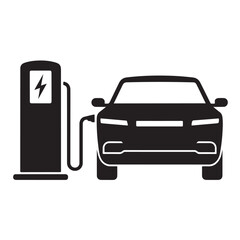 Electric Car Charging Station Icon – EV Vehicle Charge Point Symbol, Eco Energy, and Sustainable Transport Vector Design.