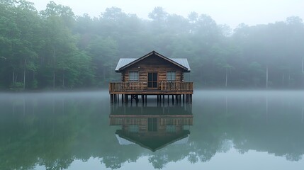 Beautiful lakeside wooden hut high resolution picture