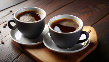 Two Cups Of Freshly Brewed Black Coffee Ready To Enjoy