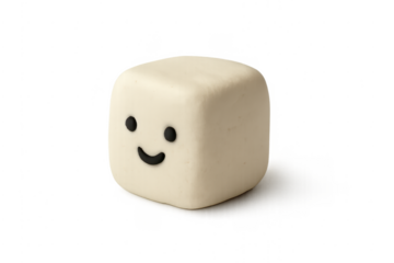 Cute white cube character smiling on transparent background