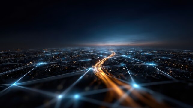 City Network Connection, Data Stream, Futuristic Tech