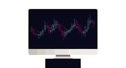A computer monitor displays a stock market graph, representing financial data and trading analysis in a modern business environment.