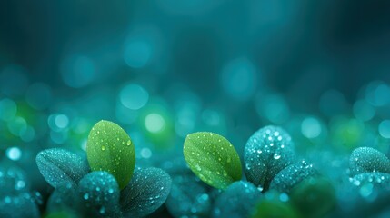 Fresh Green Leaves, Dew Drops, Nature, Growth, New Life