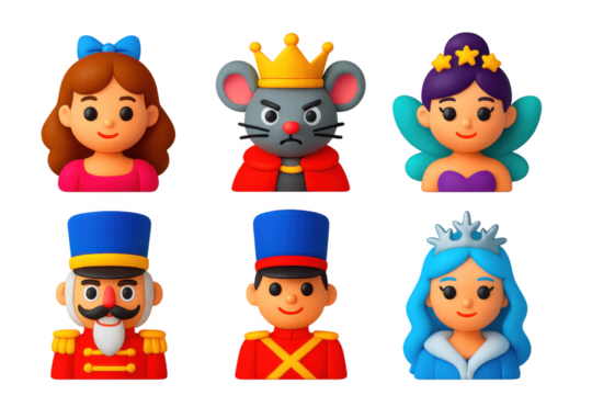 Group of cartoon characters, including a princess, a mouse, a knight - Powered by Adobe