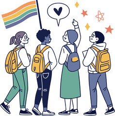 Diverse students showing support for lgbtq+ community