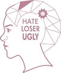 Woman experiencing negative thoughts, self-criticism, and bullying concepts