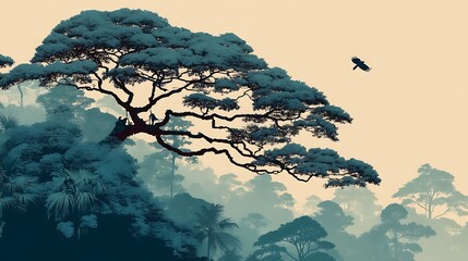 Beautiful misty morning tree high resolution picture