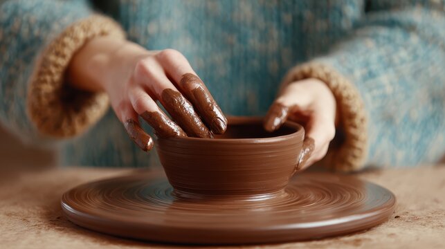 Pottery Making: Hands Shaping Clay on Wheel - Ceramics Art