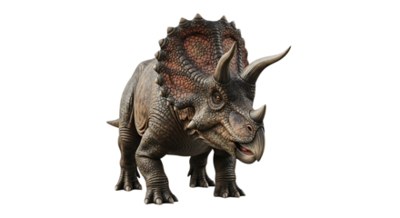 Realistic Triceratops Dinosaur with Three Horns and Frill, isolated on white or transparent background, PNG