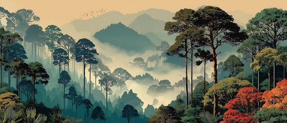 Beautiful mountain pine tree view high resolution picture