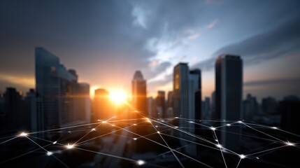 Smart City Network, Connection, Digital Technology, Sunset