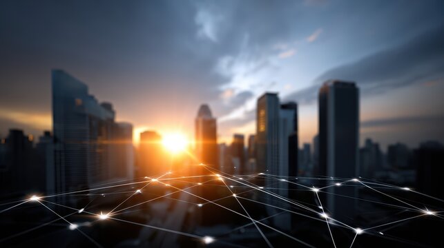 Smart City Network, Connection, Digital Technology, Sunset - Powered by Adobe