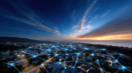 Smart City Network Connection, Data & Technology at Night
