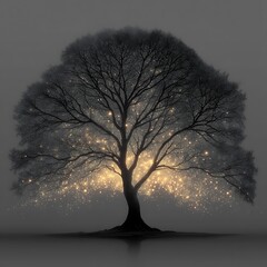 Beautiful mystical tree glowing with golden energy high resolution picture