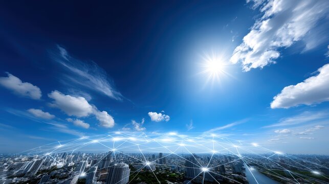 Smart City Network, Global Connection, Digital Skyline