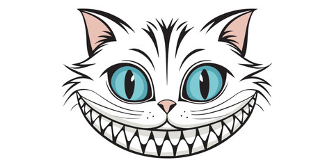 A fairytale cat, smiling face line art vector illustration on a transparent background.