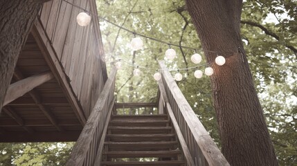 Treehouse Lights, Wooden Stairs, Outdoor Decor, Backyard Fun