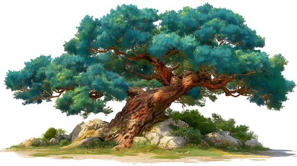 Beautiful oak tree in natural landscape high resolution picture