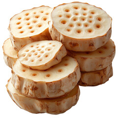 lotus root sliced isolated on a white background, cutout