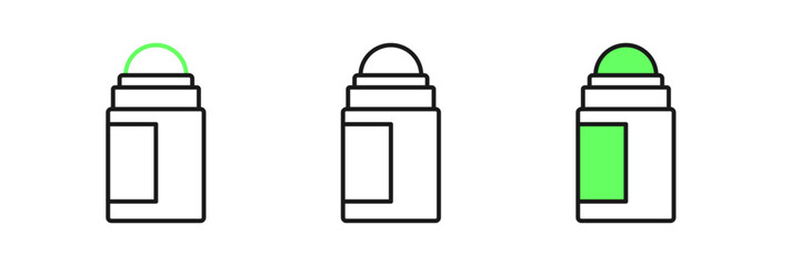 Set line Antiperspirant deodorant roll icon isolated on white background. Cosmetic for body hygiene. Vector