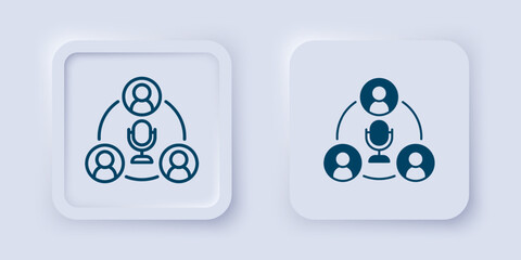 Filled and outline Meeting icon isolated on grey background. Business team meeting, discussion concept, analysis, content strategy. Presentation conference. Square button. Vector