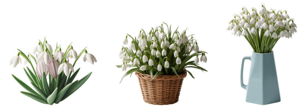 Beautiful blooming snowdrop flower isolated on transparent background