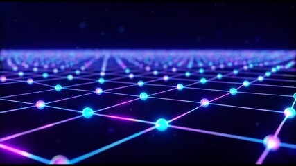 Digital network grid with glowing nodes. Futuristic abstract background for data connection, blockchain technology, web3, and NFT concept footage. - Powered by Adobe